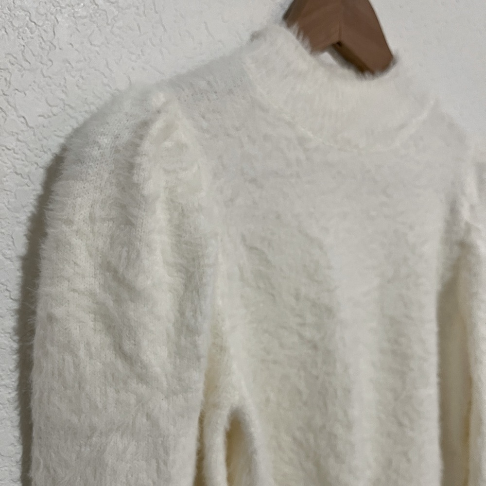 Cream Fuzzy Mock Neck Sweater